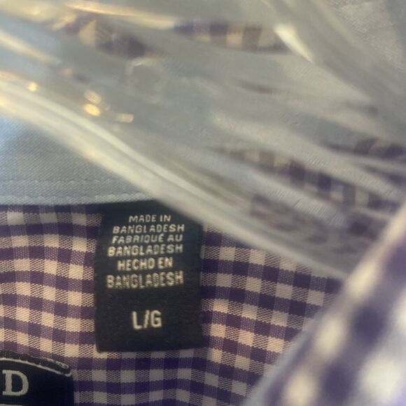Izod Men's Button-Down Long Sleeve Shirt - Purple Gingham - Size L - Picture 3 of 7
